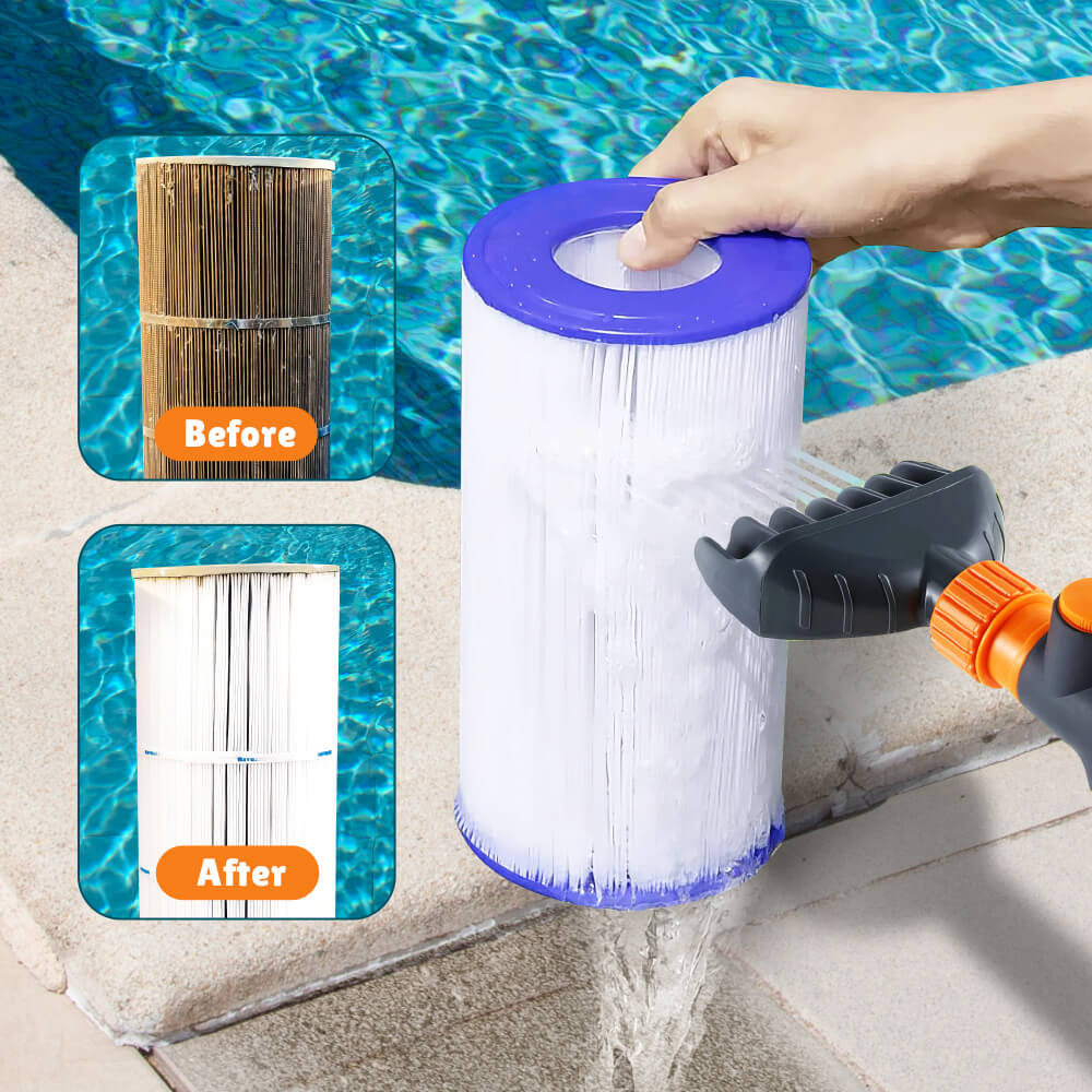 Pool Filter Cartridge Cleaner Tool with 6 Powerful Water Jets Quickly Cleans Filter Dirt