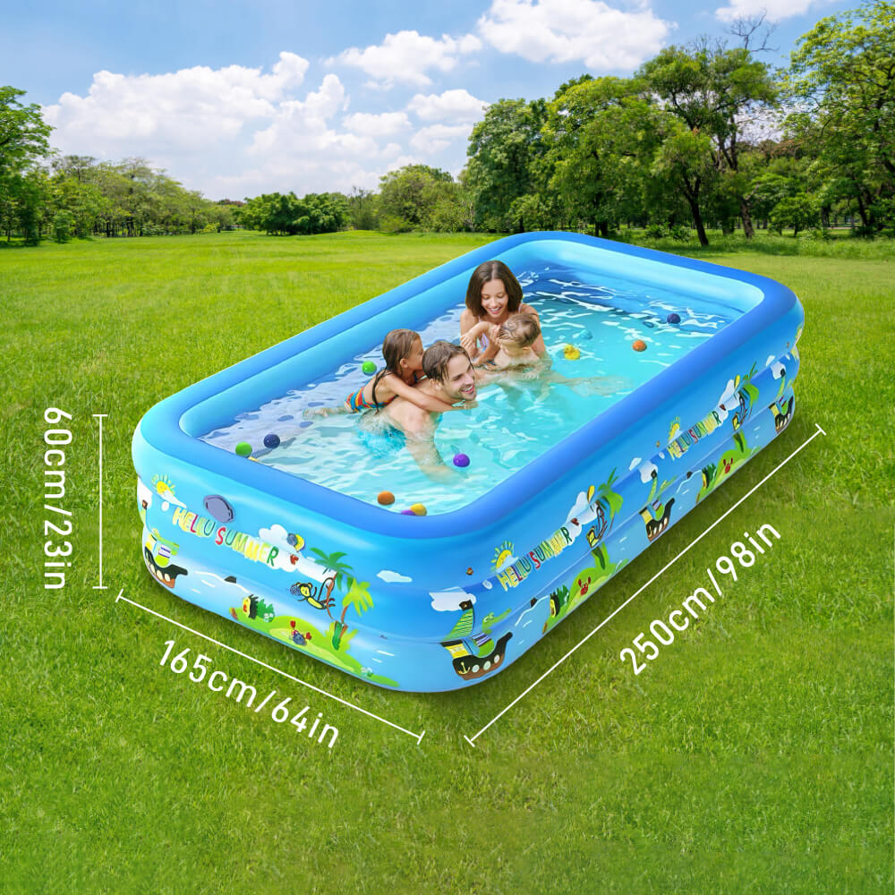 Large Inflatable Family Pool 98 x 64 x 23 Thickened Durable PVC Kiddie and Adult Backyard Swimming Pool
