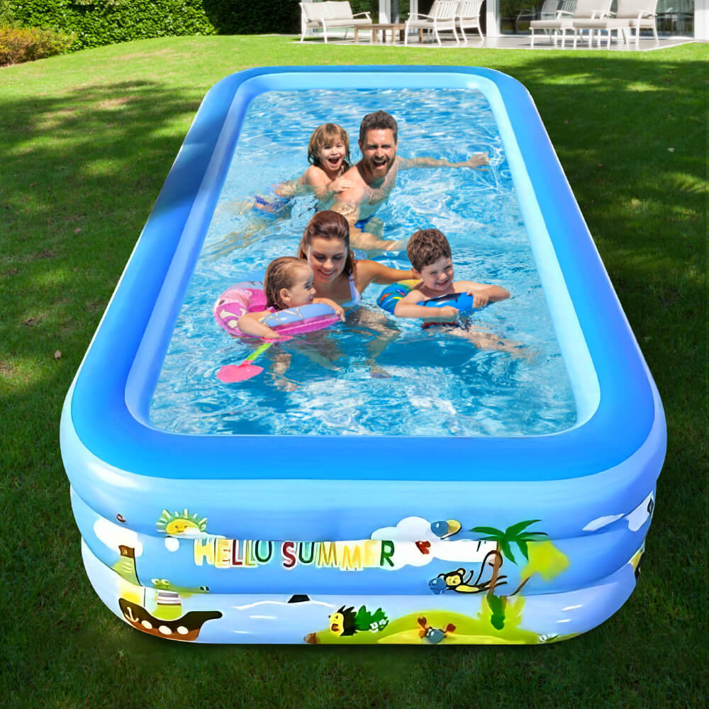 Large Inflatable Family Pool 98 x 64 x 23 Thickened Durable PVC Kiddie and Adult Backyard Swimming Pool