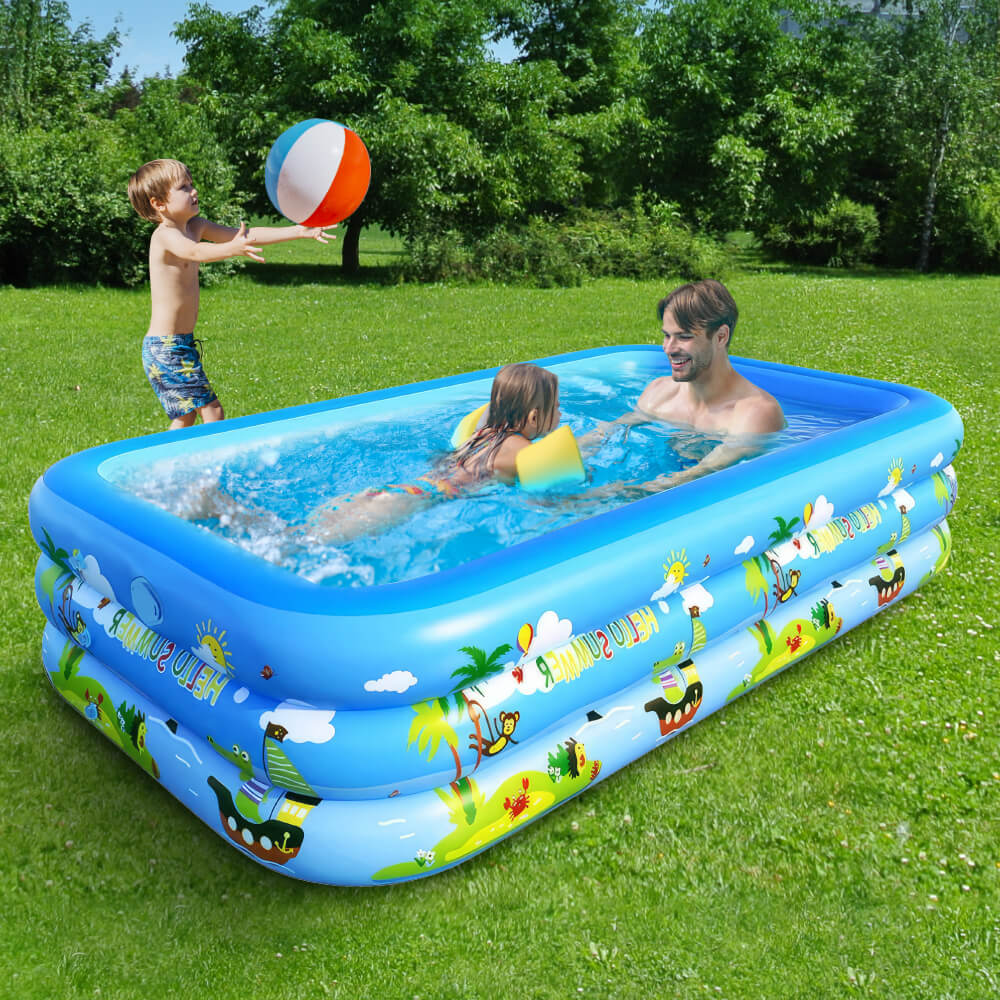 Large Inflatable Family Pool 98 x 64 x 23 Thickened Durable PVC Kiddie and Adult Backyard Swimming Pool