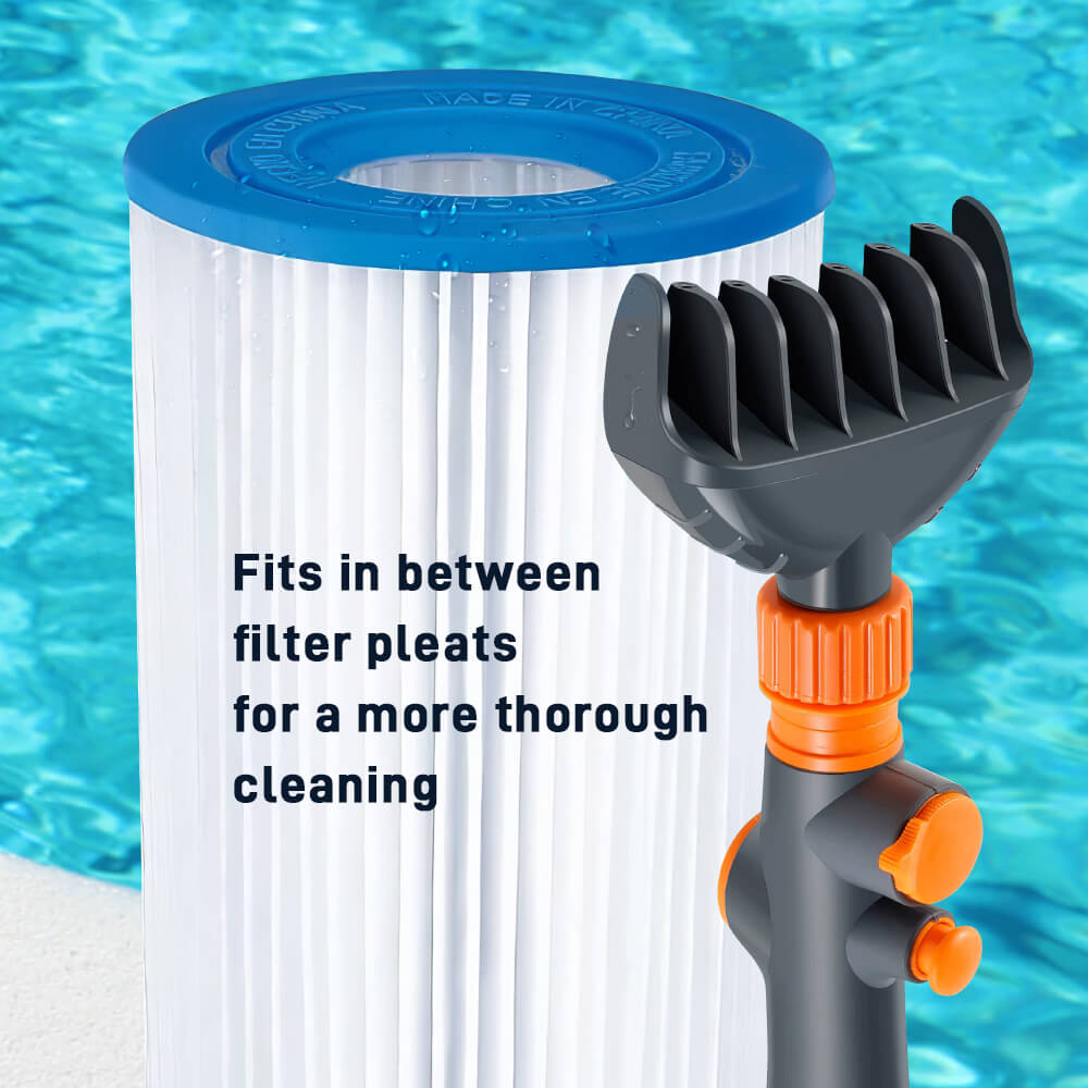 Pool Filter Cartridge Cleaner Tool with 6 Powerful Water Jets Quickly Cleans Filter Dirt