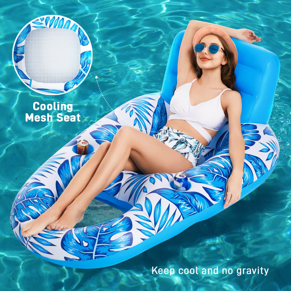 Inflatable Pool Float Adult Water Floating Lounger with Cup Holder