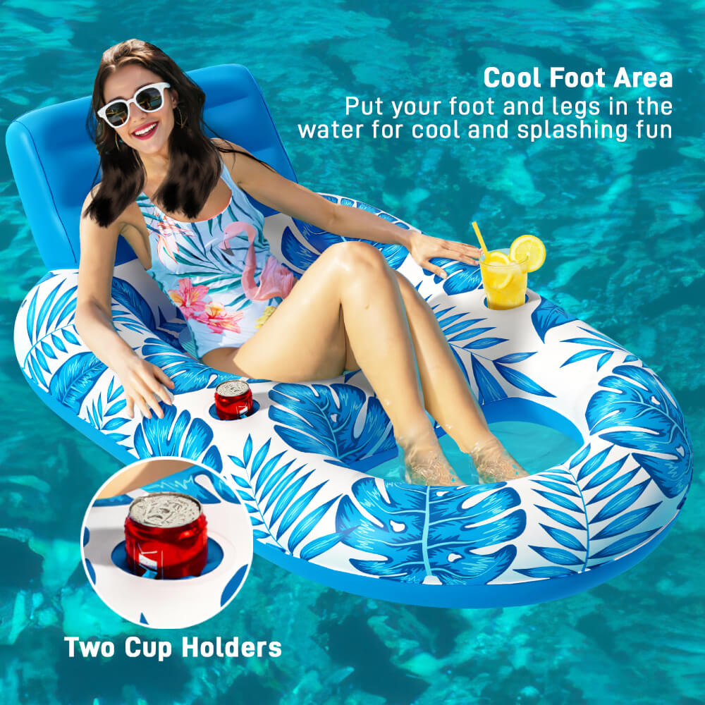 Inflatable Pool Float Adult Water Floating Lounger with Cup Holder