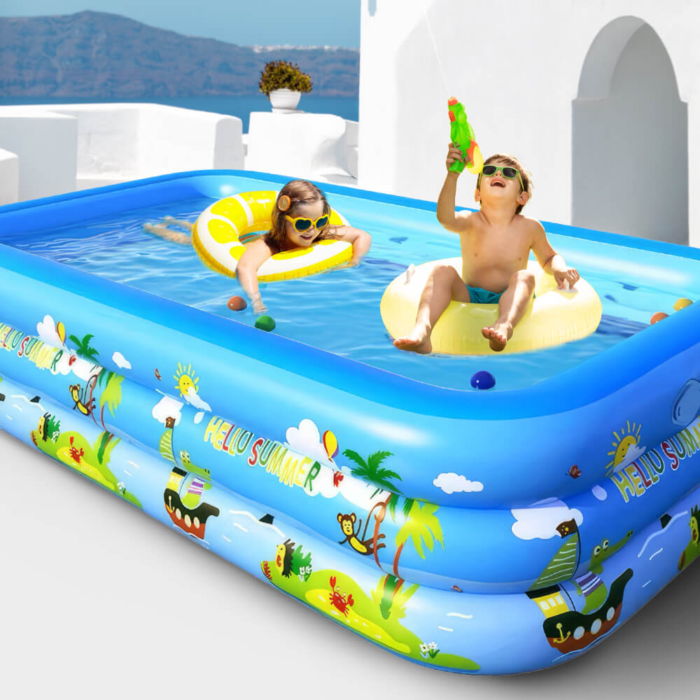 Large Inflatable Family Pool 98 x 64 x 23 Thickened Durable PVC Kiddie and Adult Backyard Swimming Pool