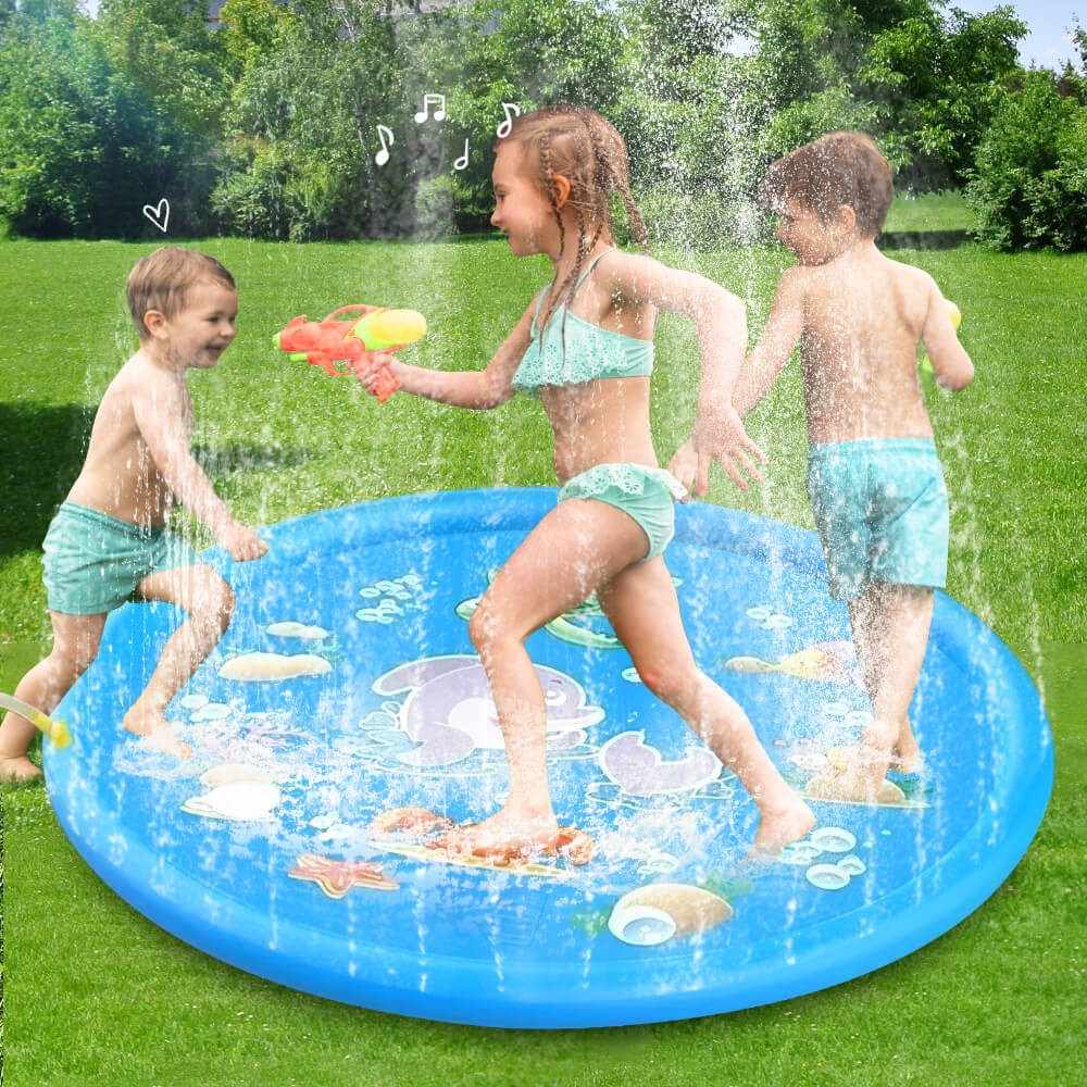 Splash Pad 39.37 inch Outdoor Inflatable Water Spray Mat for Kids & Pets