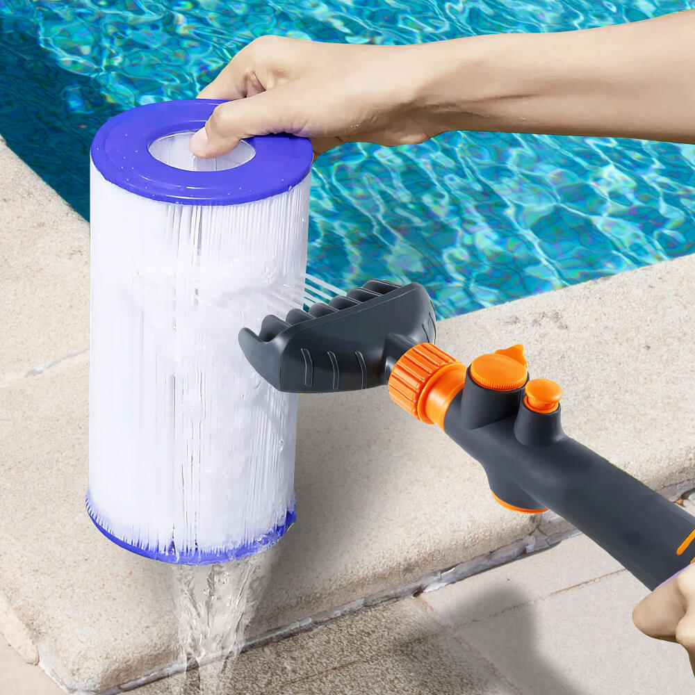 Pool Filter Cartridge Cleaner Tool with 6 Powerful Water Jets Quickly Cleans Filter Dirt